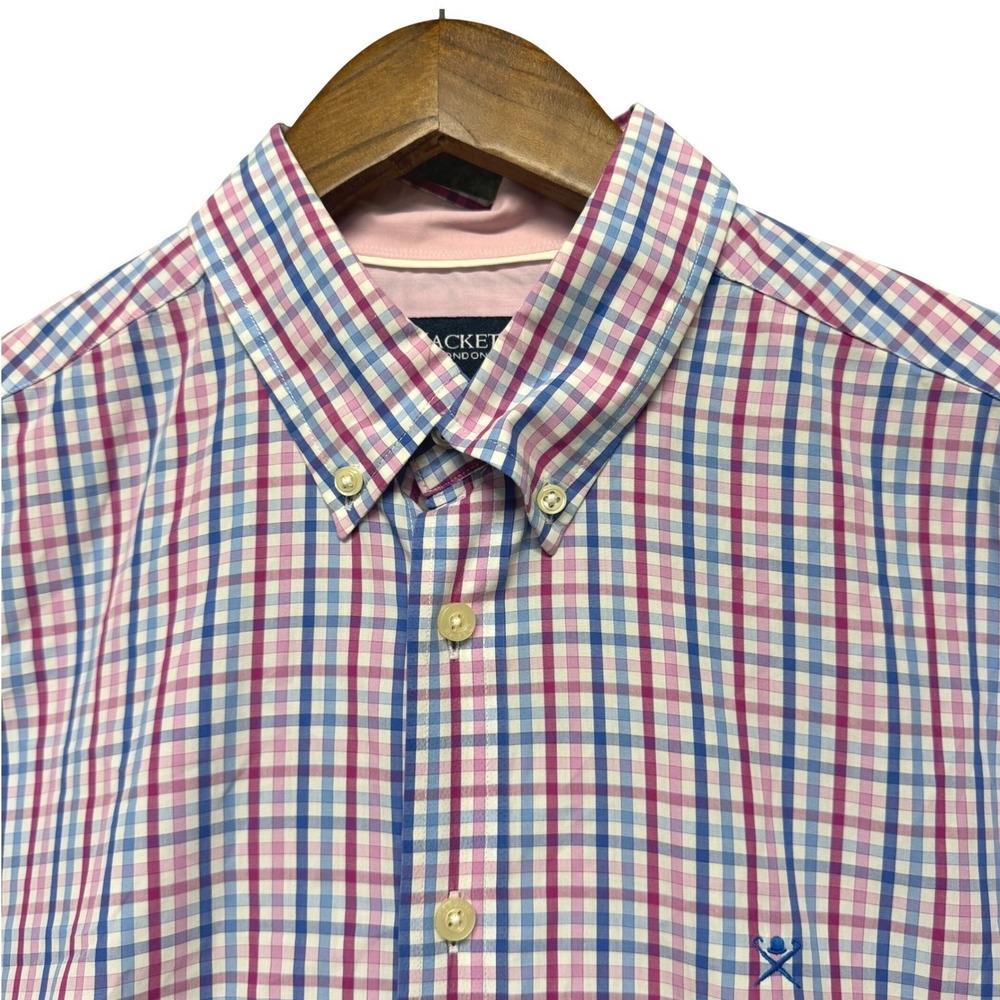 Hackett London Mens Slim Fit Size L Button Down Mulitocolor‎ Plaid Office Career